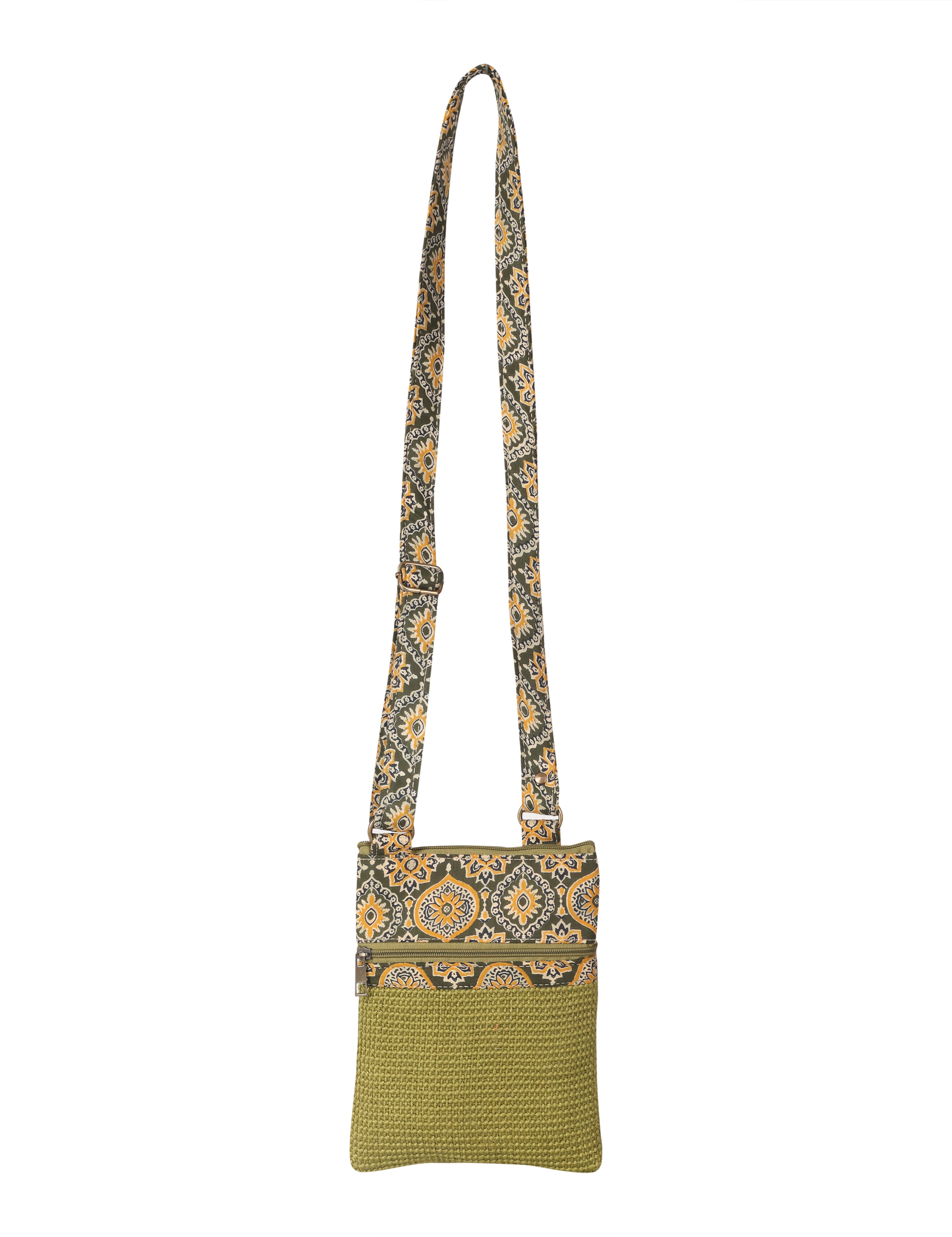 JUTE COTTAGE DOBBY SLING BAG SMALL, SUSTAINABLE, ECO-FRIENDLY, 100% GENUINE, STYLISH JUTE BAG (GREEN 9X7)