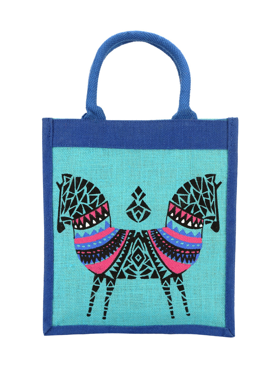 12 X 11 X 7 - DOUBLE ZEBRA PRINT LUNCH BAG (B-072-BRIGHT BLUE)