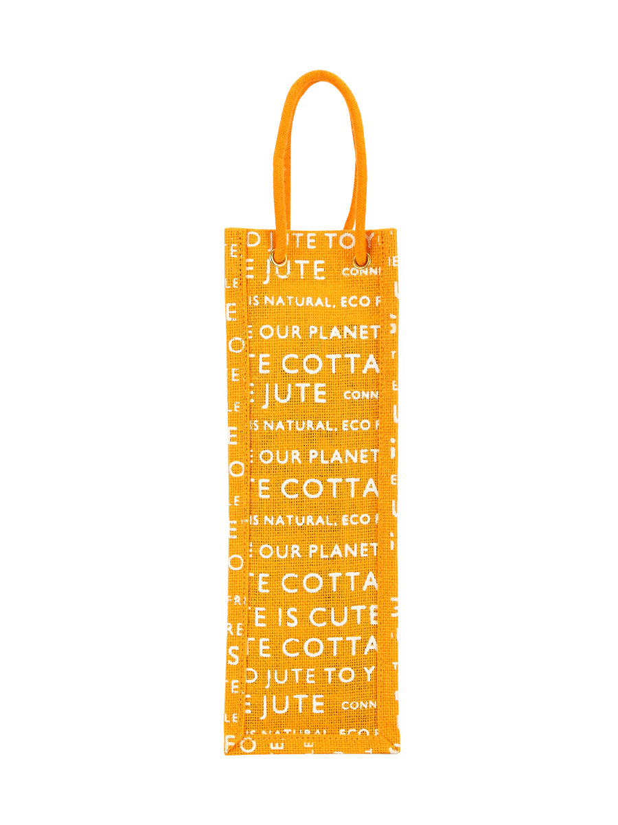 BOTTLE BAG JUTE COTTAGE PRINTED (B-062-YELLOW)