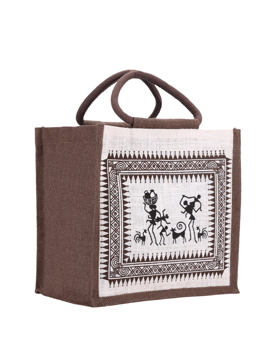 10 X 10 X 7 - WARLI PRINT LUNCH ZIPPER (B-058-BROWN)