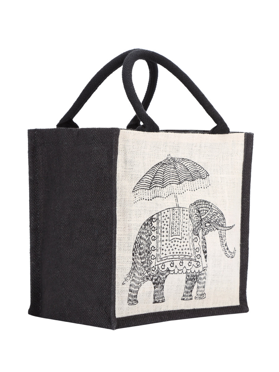 10 X 10 X 7 - ELEPHANT PRINT ZIPPER (B-074-BLACK)