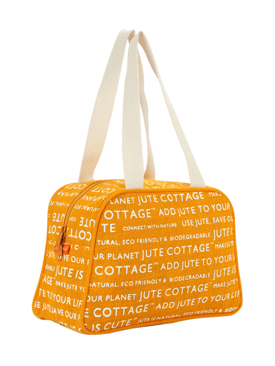 TAPE HANDLE LUNCH ZIPPER (JUTE COTTAGE PRINTED) - (B-035-YELLOW)