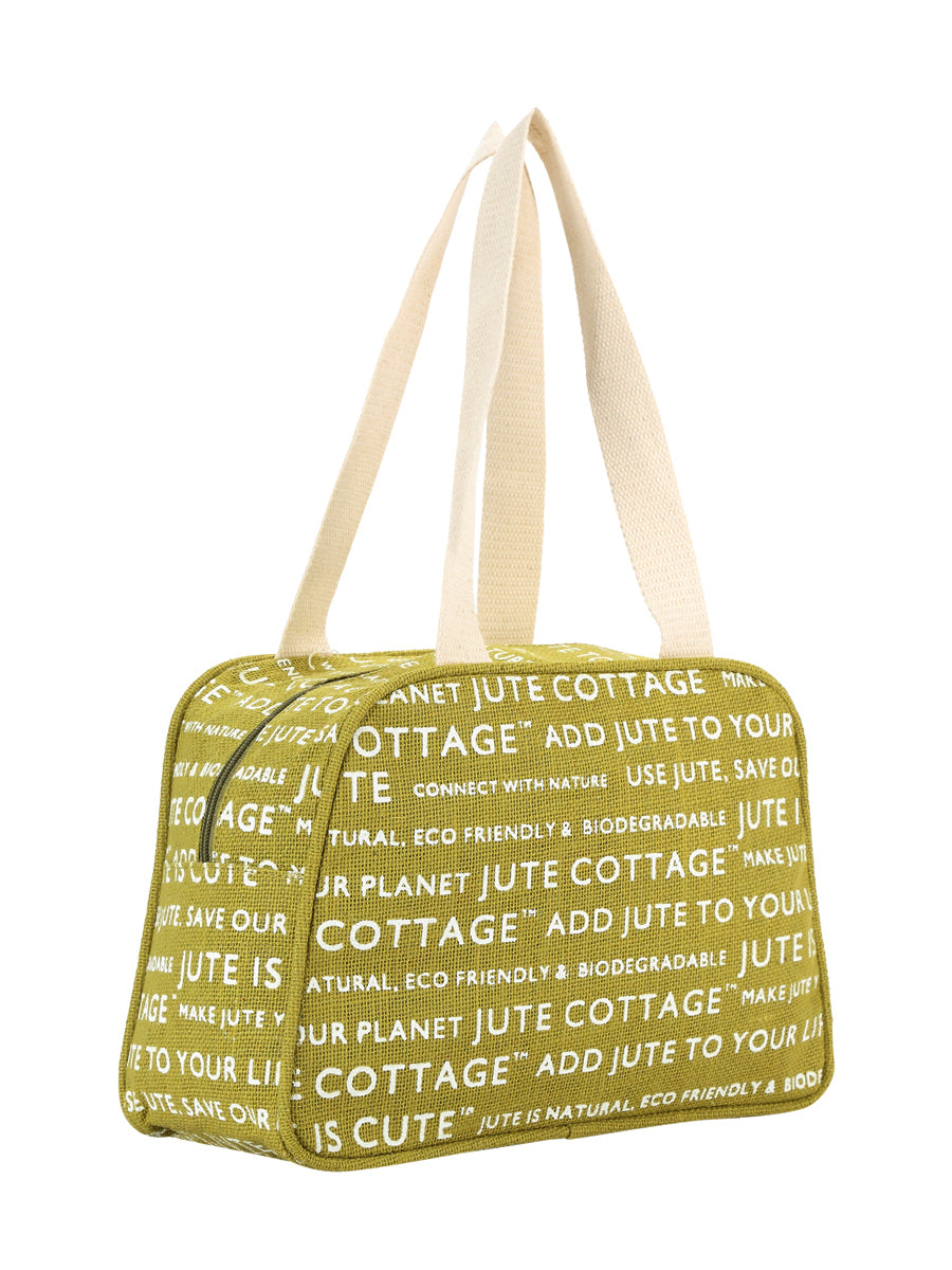 TAPE HANDLE LUNCH ZIPPER (JUTE COTTAGE PRINTED) - (B-035-OLIVE GREEN)