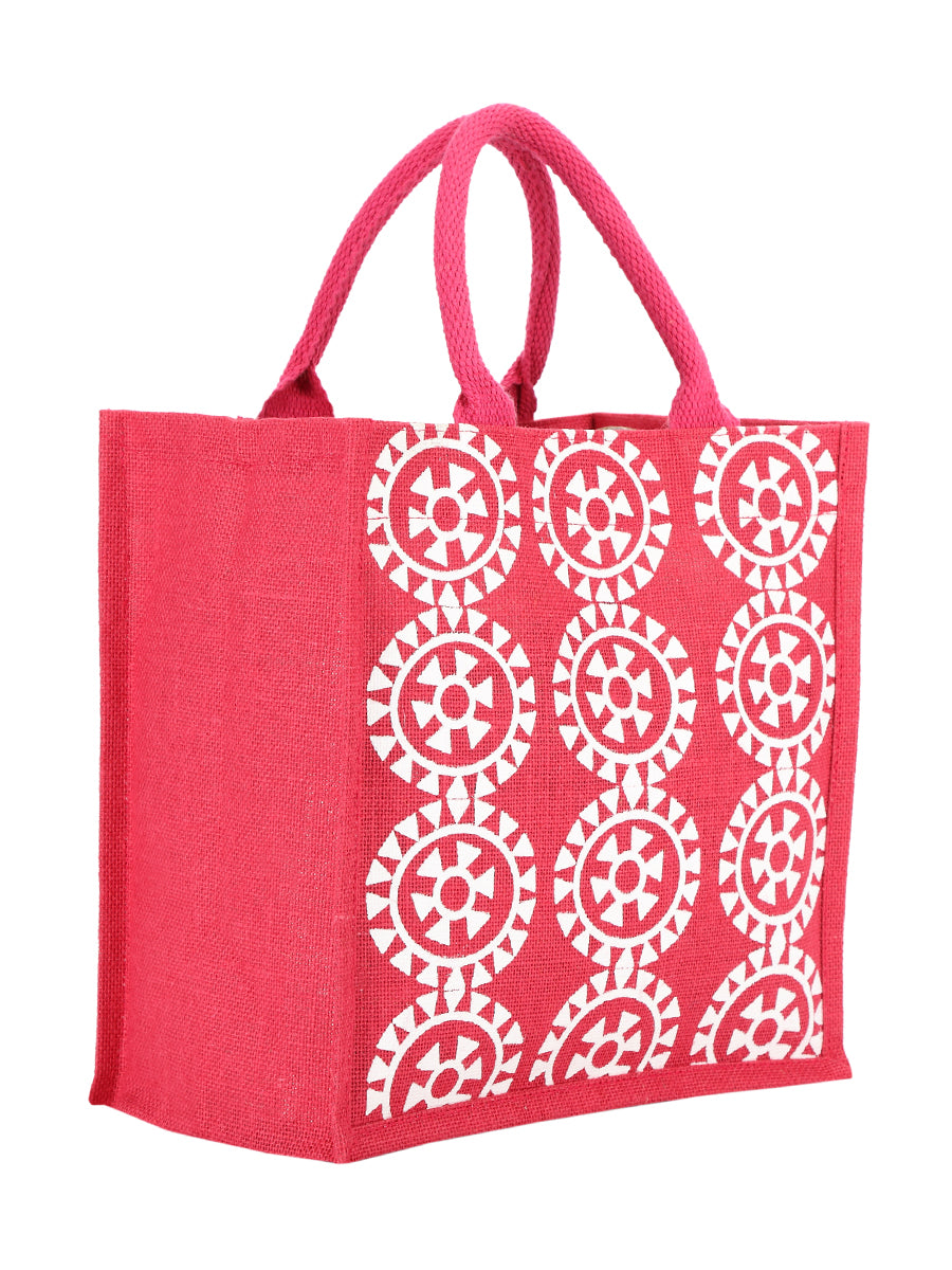 12 X 12 X 7 - ROUND PRINT ALL OVER LUNCH BAG (B-055-HOT PINK)
