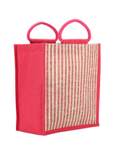 Load image into Gallery viewer, 13 X 11 X 7 - JUTE STRIPE LUNCH BAG (B-078-PINK)
