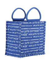 Load image into Gallery viewer, 10 X 10 X 7 - JUTE COTTAGE PRINT LUNCH BAG (B-053-BRIGHT BLUE)
