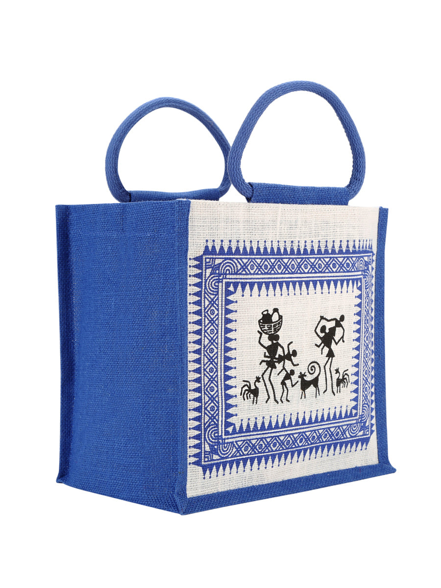 10 X 10 X 7 - WARLI PRINT LUNCH ZIPPER (B-058-BRIGHT BLUE)
