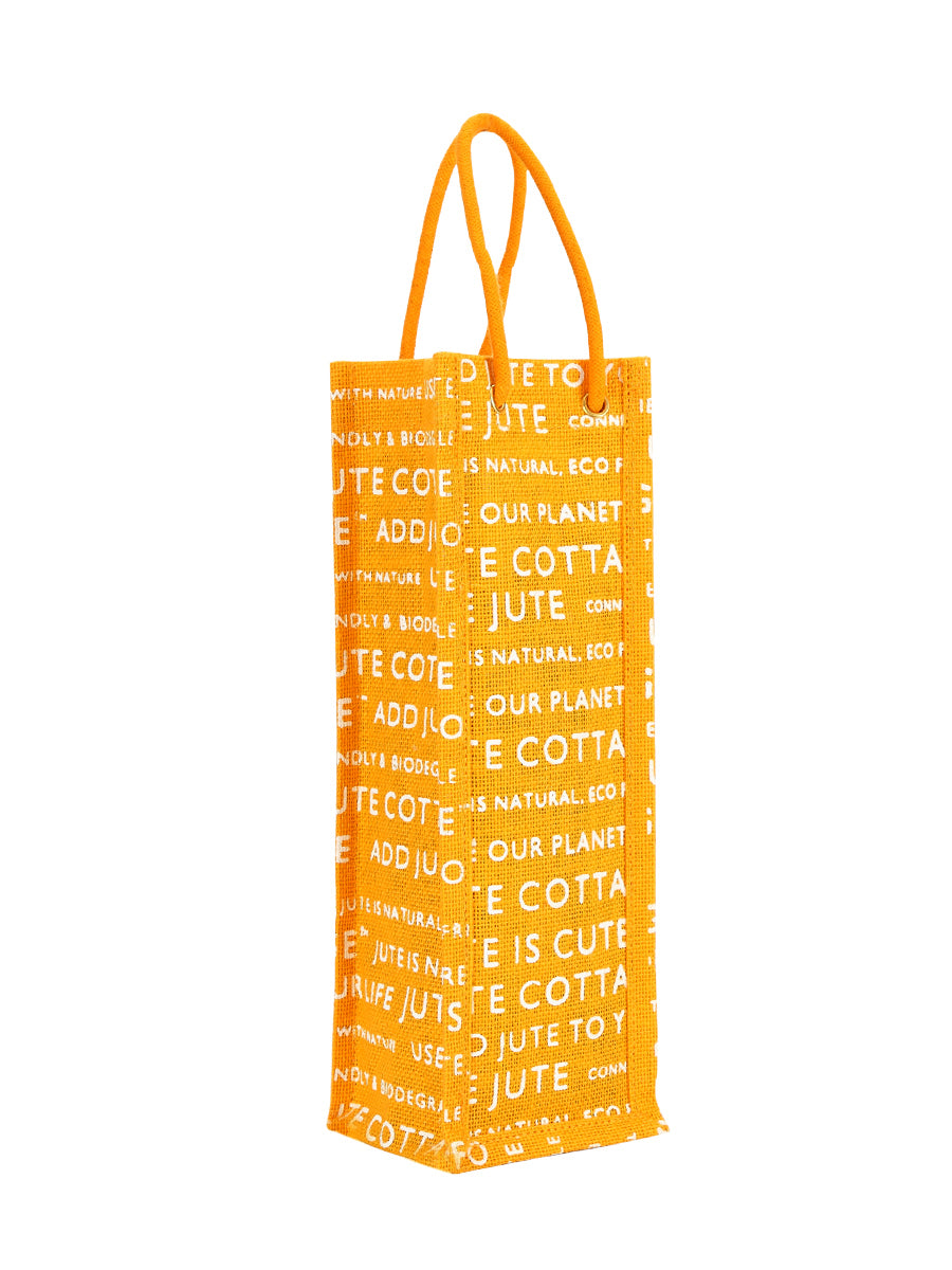 BOTTLE BAG JUTE COTTAGE PRINTED (B-062-YELLOW)