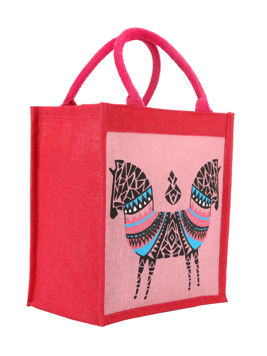 12 X 11 X 7 - DOUBLE ZEBRA PRINT LUNCH BAG (B-072-Black)