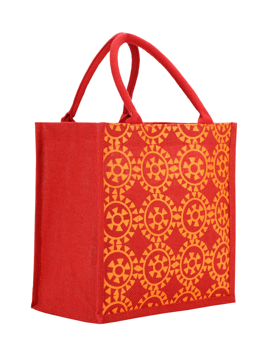 12 X 12 X 7 - ROUND PRINT ALL OVER LUNCH BAG (B-055-RED)