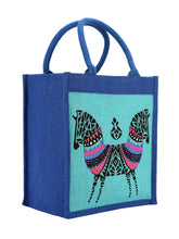Load image into Gallery viewer, 12 X 11 X 7 - DOUBLE ZEBRA PRINT LUNCH BAG (B-072-BRIGHT BLUE)
