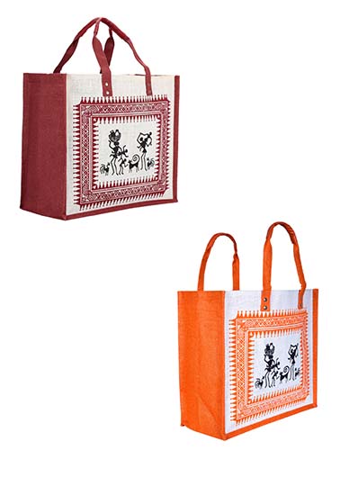 Combo of 14 X 16 WARLI PRINT ZIPPER (B-070-ORANGE) and 14 X 16 WARLI PRINT ZIPPER (B-070-MAROON)