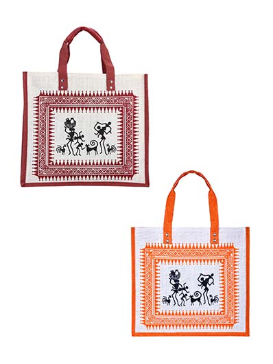 Combo of 14 X 16 WARLI PRINT ZIPPER (B-070-ORANGE) and 14 X 16 WARLI PRINT ZIPPER (B-070-MAROON)