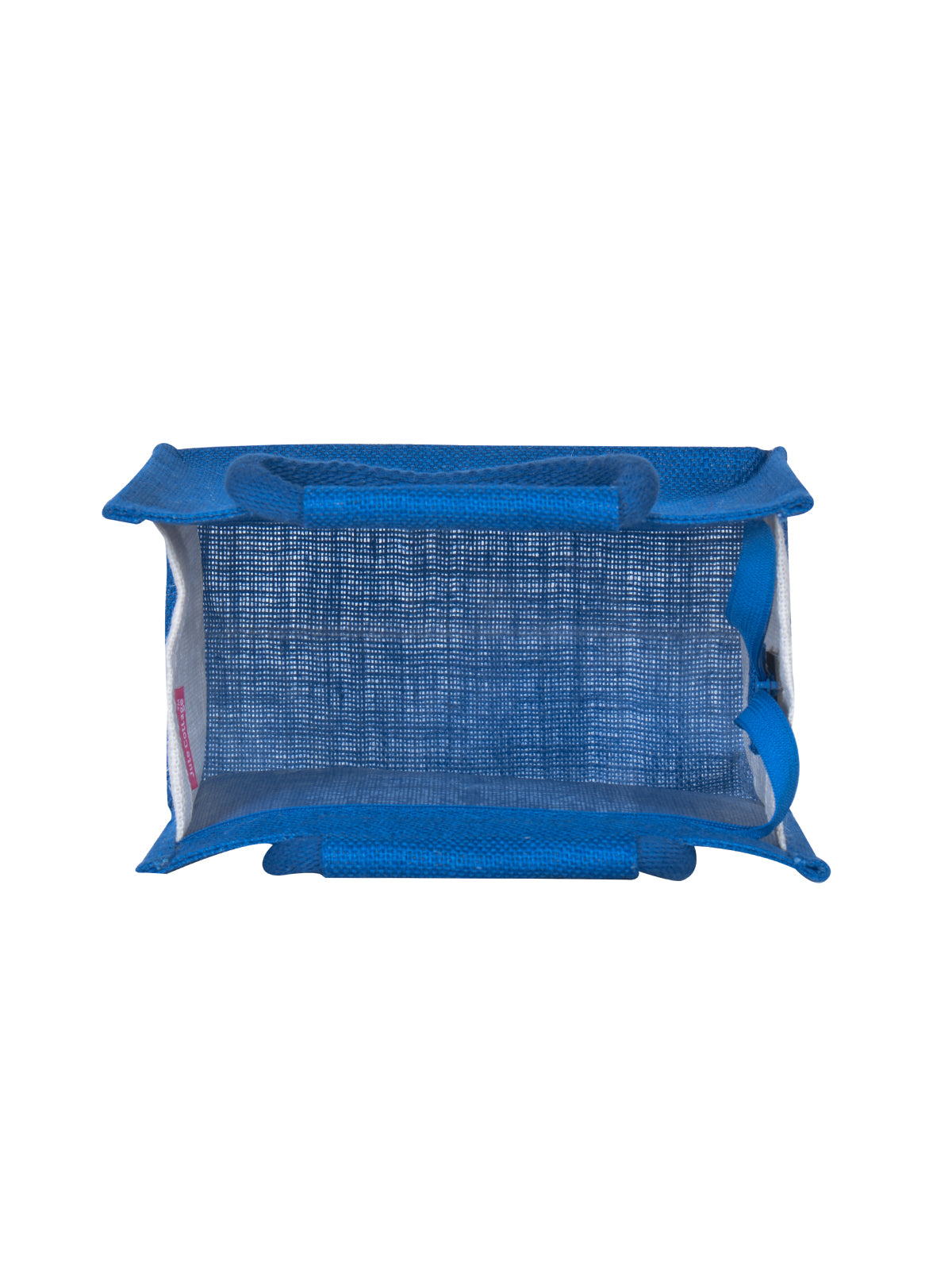 JUTE COTTAGE MOTIF ZIPPER LUNCH BAG, SUSTAINABLE, ECO-FRIENDLY, 100% GENUINE JUTE, STYLISH (BLUE 10X10X6)