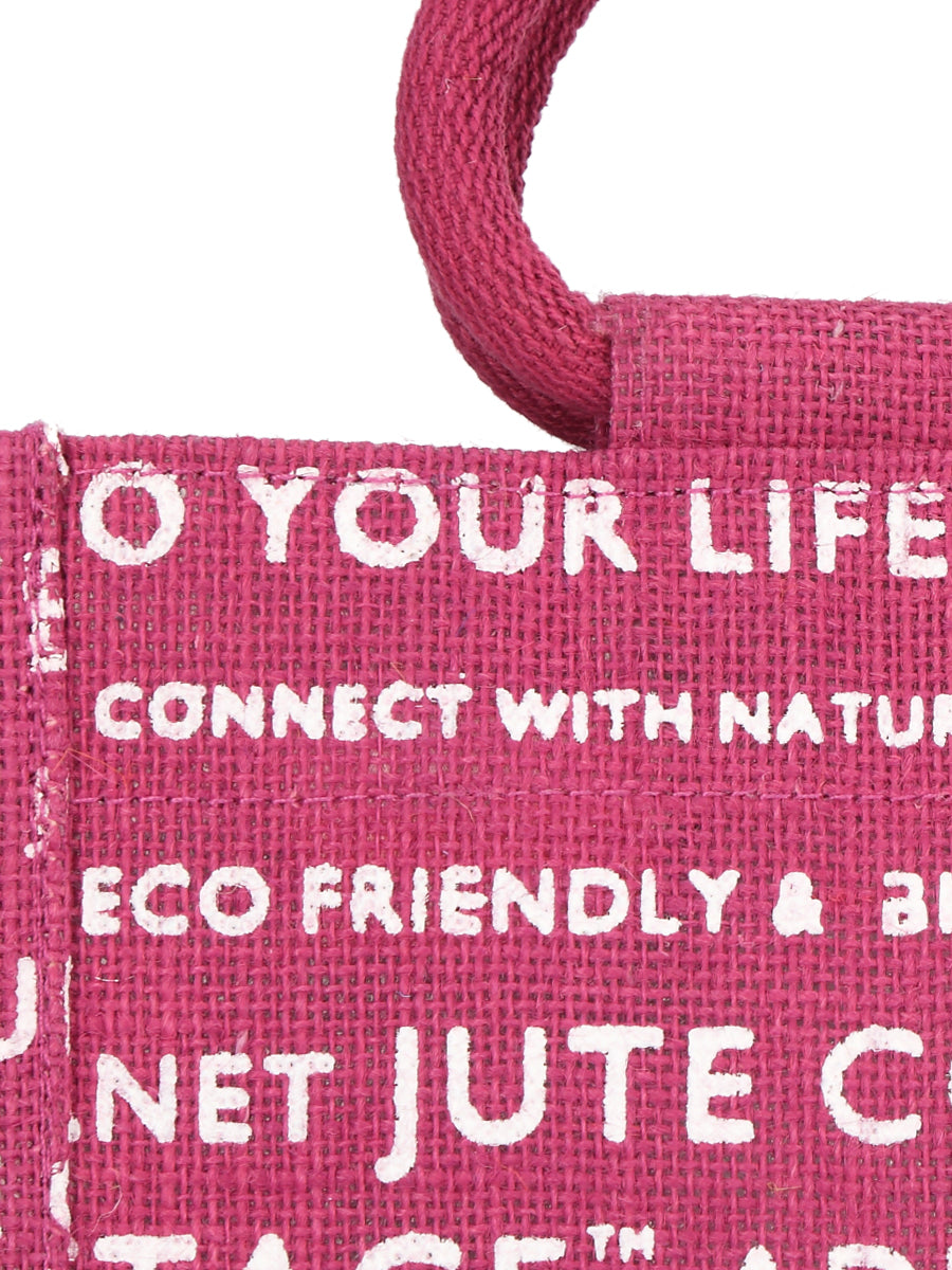 10 X 10 X 7 - JUTE COTTAGE PRINT LUNCH BAG (B-053-MAGENTA)