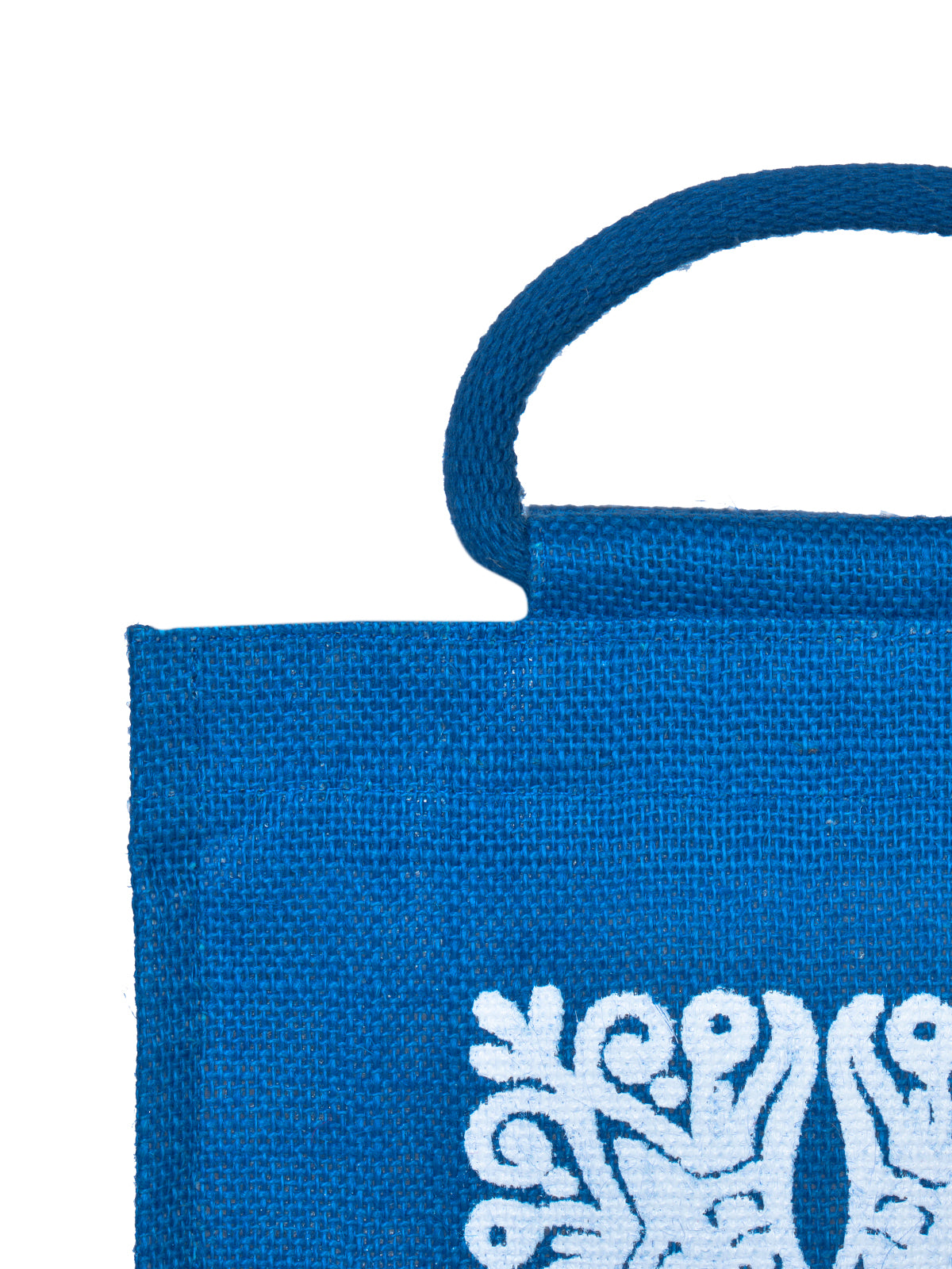 JUTE COTTAGE MOTIF ZIPPER LUNCH BAG, SUSTAINABLE, ECO-FRIENDLY, 100% GENUINE JUTE, STYLISH (BLUE 10X10X6)