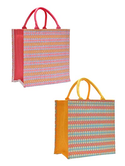 Combo of 14X14 RIBBON MOTIF ZIPPER BAG (B-219-HOT PINK) and 14X14 RIBBON MOTIF ZIPPER BAG (B-219-YELLOW)