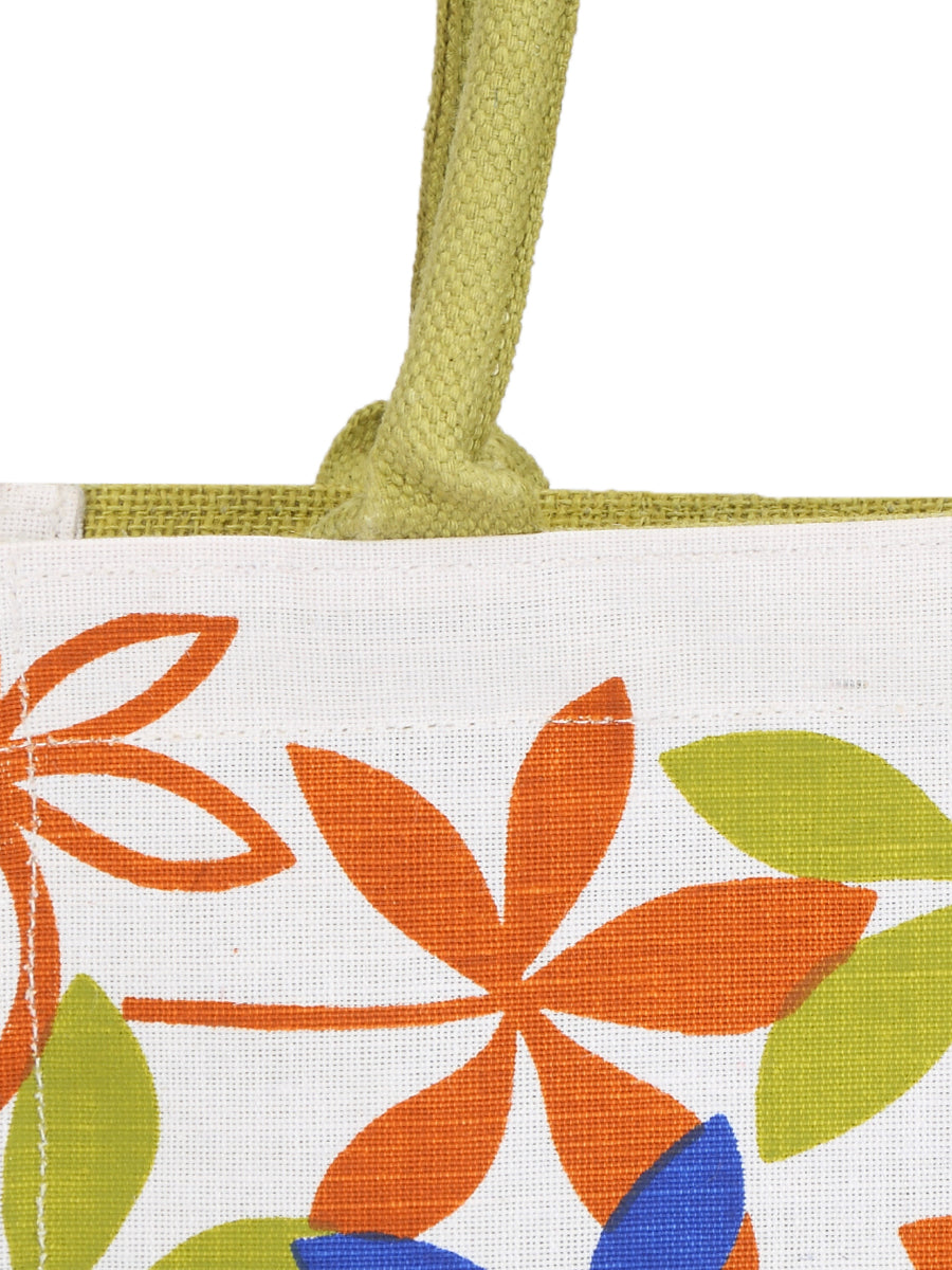 JUTE COTTAGE JUCO PRINTED ZIPPER LUNCH BAG, SUSTAINABLE, ECO-FRIENDLY, 100% GENUINE JUTE, STYLISH (GREEN 12X12X7)
