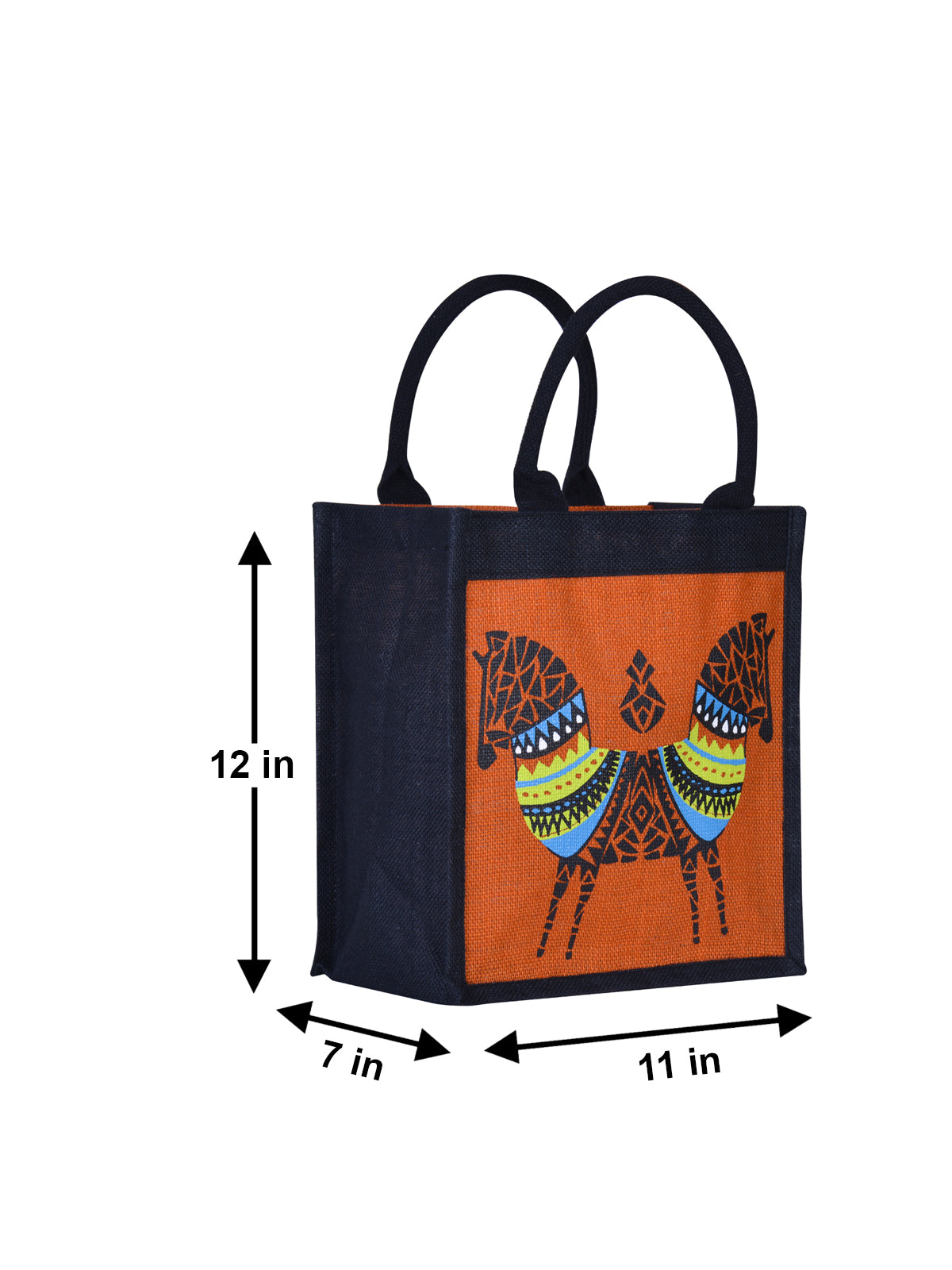 12 X 11 X 7 - DOUBLE ZEBRA PRINT LUNCH BAG (B-072-Black)