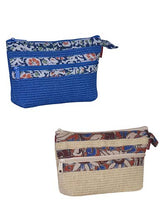 Load image into Gallery viewer, Combo of DOBBY KALAMKARI POUCH 2 ZIP (A-115-BLUE) and DOBBY KALAMKARI POUCH 2 ZIP (A-115-NATURAL)
