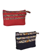 Load image into Gallery viewer, Combo of DOBBY KALAMKARI POUCH 2 ZIP (A-115-BLACK) and DOBBY KALAMKARI POUCH 2 ZIP (A-115-RED)

