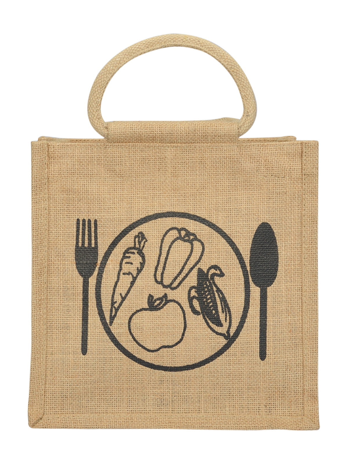 10 X 10 X 7 - SPOON & FORK PRINT LUNCH BAG ZIPPER (B-184-NATURAL)