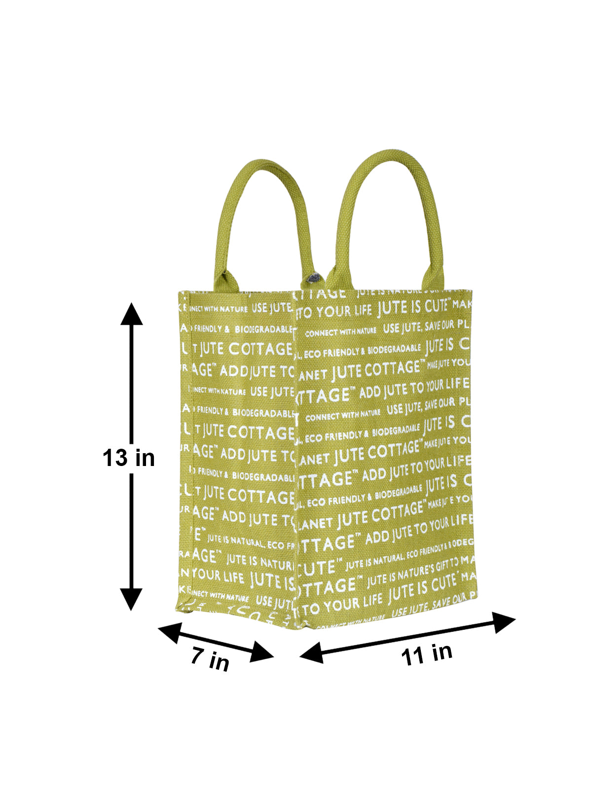 13 X 11 X 7 - JUTE COTTAGE PRINTED ZIPPER LUNCH BAG (B-038-OLIVE GREEN)