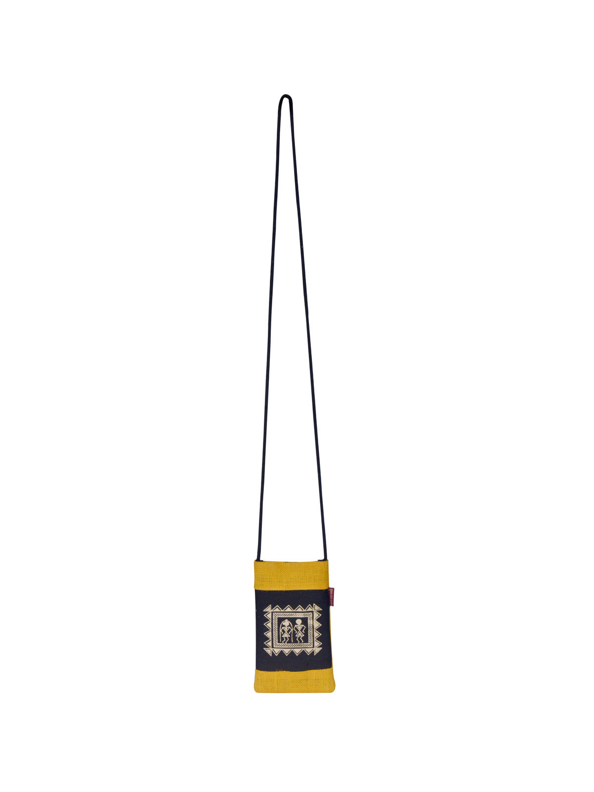 JUTE COTTAGE MOBILE SLING BAG WARLI PRINT, SUSTAINABLE, ECO-FRIENDLY, STYLISH, 100% GENUINE JUTE (YELLOW 7.5X4.5)