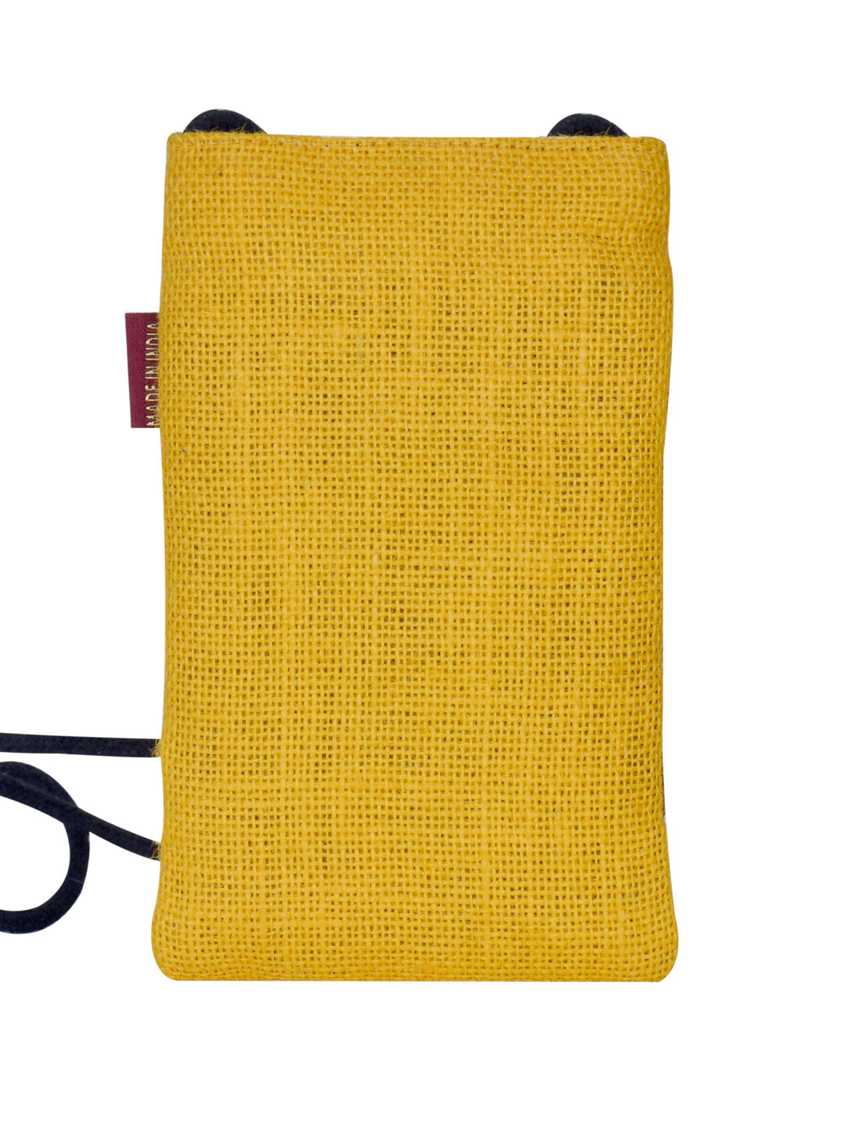 JUTE COTTAGE MOBILE SLING BAG WARLI PRINT, SUSTAINABLE, ECO-FRIENDLY, STYLISH, 100% GENUINE JUTE (YELLOW 7.5X4.5)