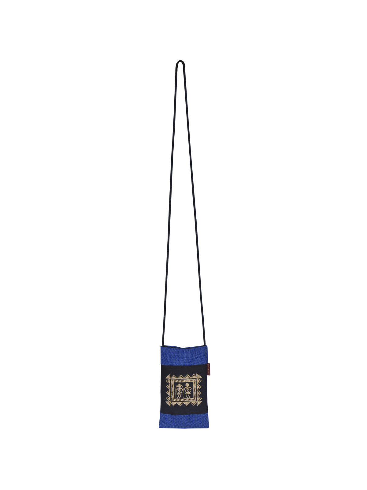 JUTE COTTAGE MOBILE SLING BAG WARLI PRINT, SUSTAINABLE, ECO-FRIENDLY, STYLISH, 100% GENUINE JUTE (NAVY BLUE 7.5X4.5)