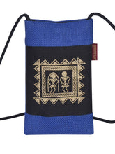 Load image into Gallery viewer, MOBILE JUTE WARLI PRINT (A-088-TURQUOISE BLUE)
