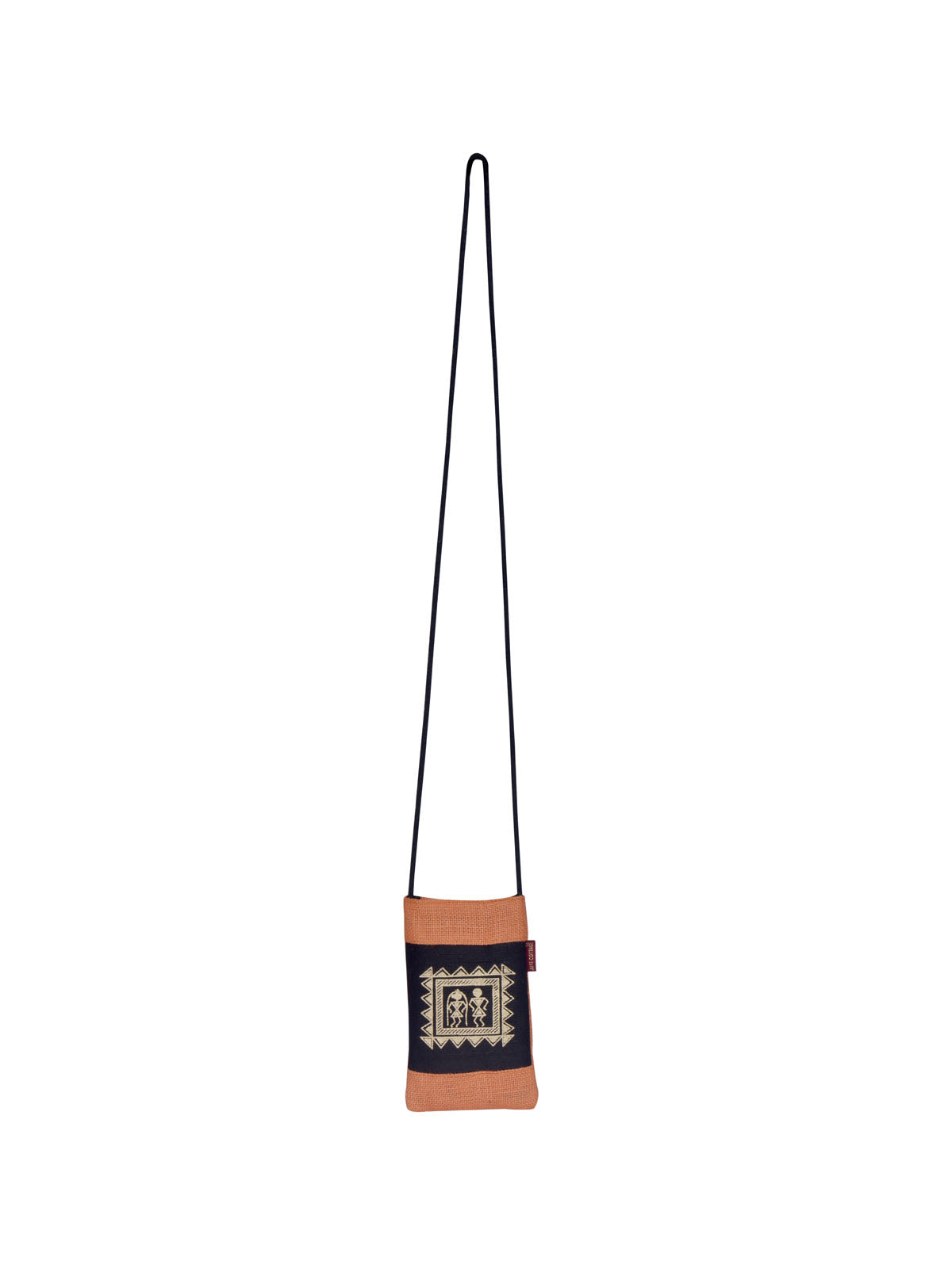 JUTE COTTAGE MOBILE SLING BAG WARLI PRINT, SUSTAINABLE, ECO-FRIENDLY, STYLISH, 100% GENUINE JUTE (ORANGE 7.5X4.5)