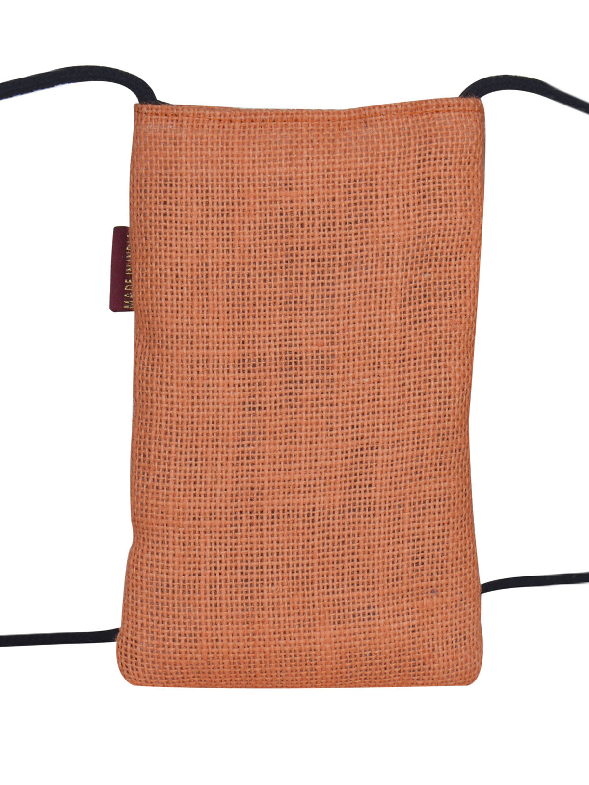 JUTE COTTAGE MOBILE SLING BAG WARLI PRINT, SUSTAINABLE, ECO-FRIENDLY, STYLISH, 100% GENUINE JUTE (ORANGE 7.5X4.5)