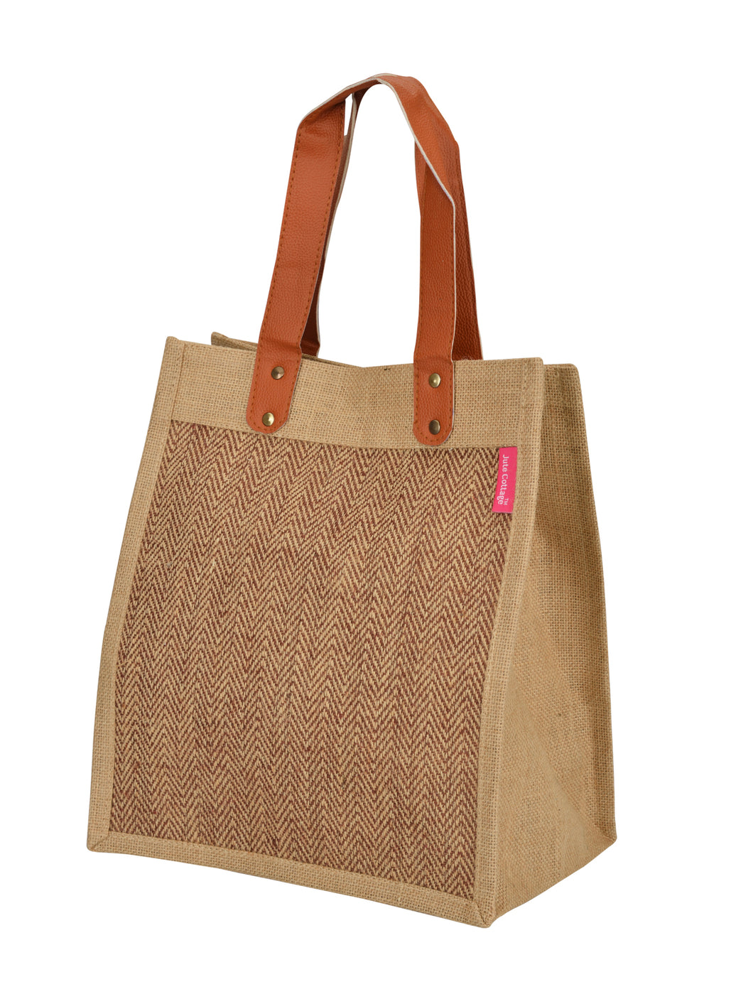 13 X 11 X 8 - HERRINGBONE PU HANDLE LUNCH BAG (B-228-BROWN)