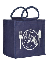Load image into Gallery viewer, 10 X 10 X 7 - SPOON &amp; FORK PRINT LUNCH BAG ZIPPER (B-184-NAVY BLUE)
