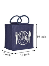 Load image into Gallery viewer, 10 X 10 X 7 - SPOON &amp; FORK PRINT LUNCH BAG ZIPPER (B-184-NAVY BLUE)
