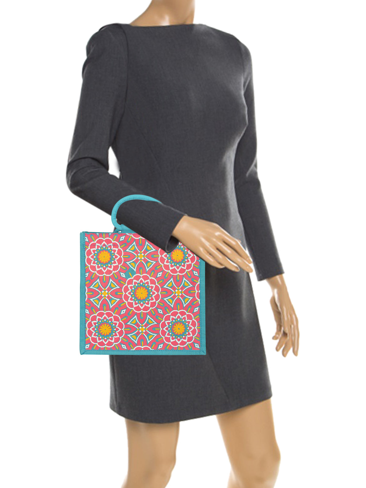 12 X 12 X 7 - MUGHAL PRINT ZIPPER LUNCH BAG (B-188-TURQUOISE BLUE)