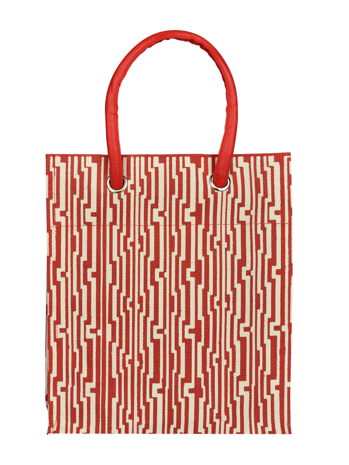 14 X 12 X 8 - BIG EYELET GEOMETRIC PRINT LUNCH WITH BOTTOM BOARD (B-134-RED/WHITE)