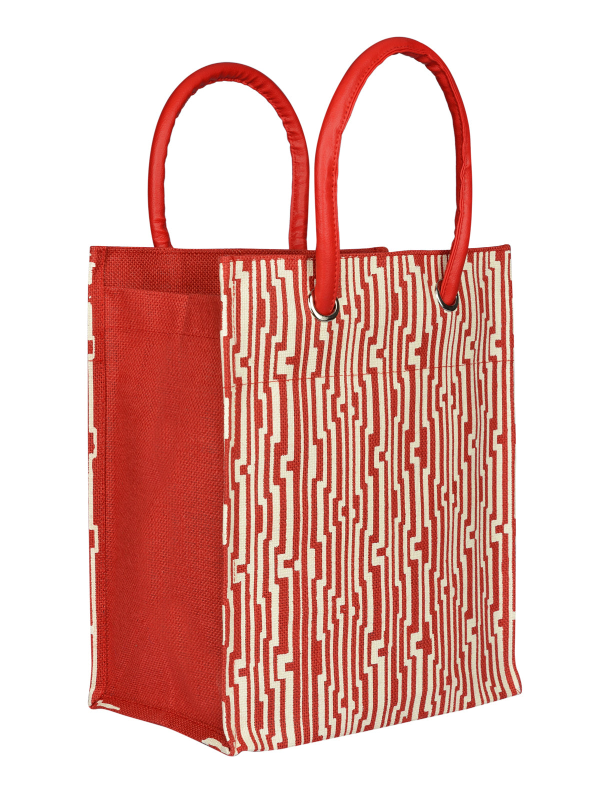 14 X 12 X 8 - BIG EYELET GEOMETRIC PRINT LUNCH WITH BOTTOM BOARD (B-134-RED/WHITE)