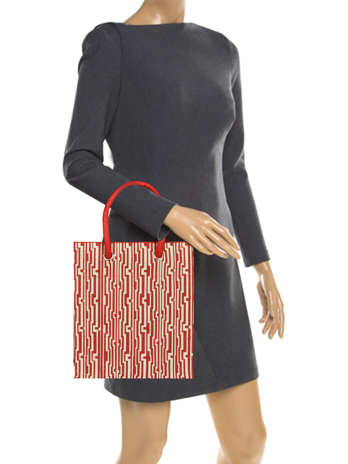 14 X 12 X 8 - BIG EYELET GEOMETRIC PRINT LUNCH WITH BOTTOM BOARD (B-134-RED/WHITE)