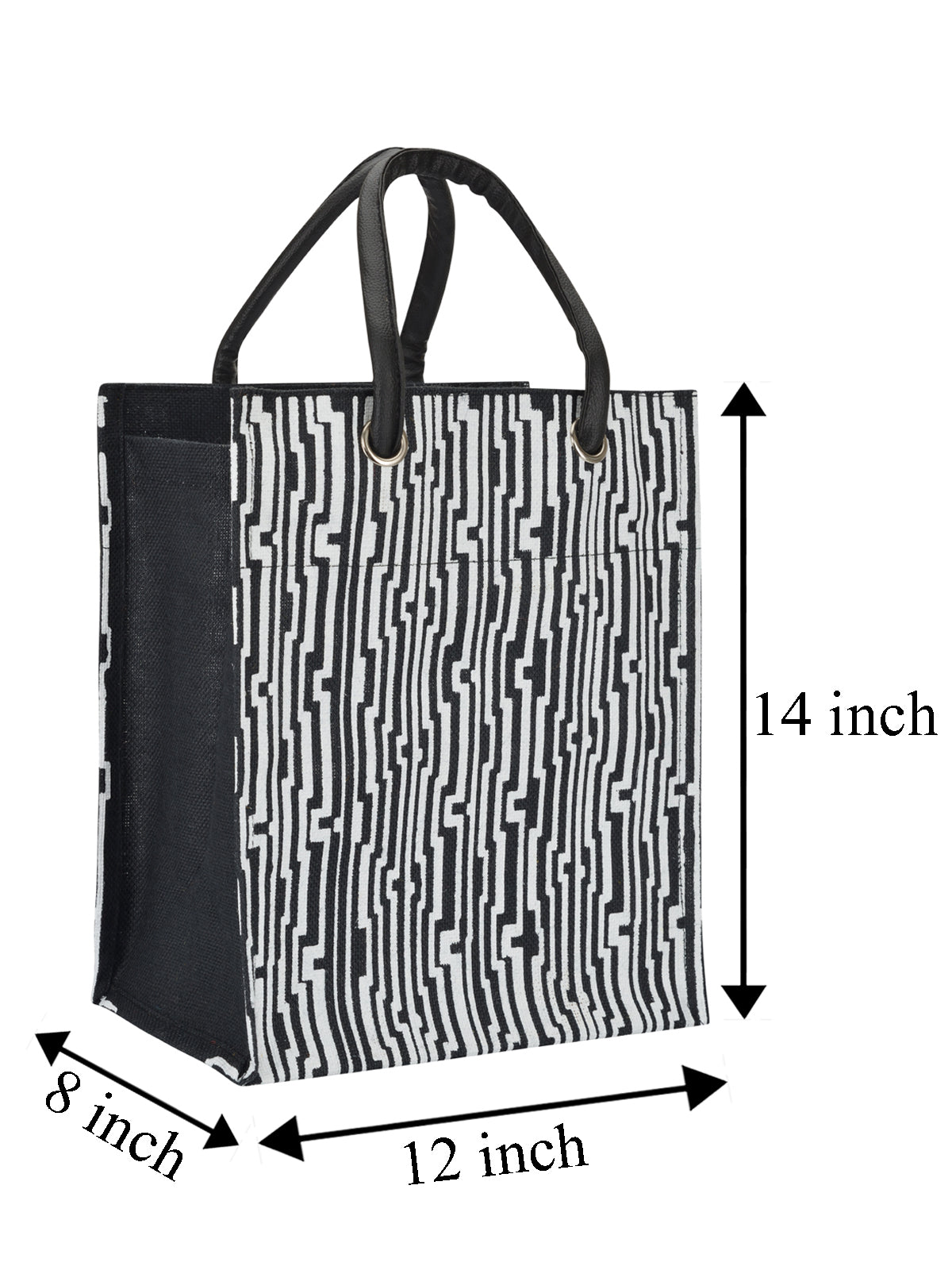 14 X 12 X 8 - BIG EYELET GEOMETRIC PRINT LUNCH WITH BOTTOM BOARD (B-134-BLACK/WHITE)