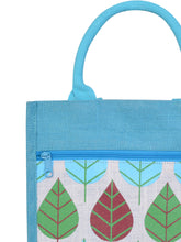 Load image into Gallery viewer, 13 X 11 X 7 - FRONT POCKET LEAF PRINT LUNCH BAG (B-166-PEACOCK BLUE)
