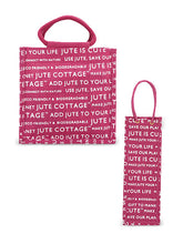 Load image into Gallery viewer, Combo of 13 X 11 JUTE COTTAGE PRINTED ZIPPER (B-038-PINK) and BOTTLE BAG JUTE COTTAGE PRINTED (B-062-MAGENTA)
