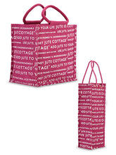 Load image into Gallery viewer, Combo of 10 X 10 JUTE COTTAGE PRINT LUNCH BAG (B-053-MAGENTA) and BOTTLE BAG JUTE COTTAGE PRINTED (B-062-MAGENTA)
