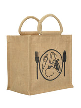 Load image into Gallery viewer, 10 X 10 X 7 - SPOON &amp; FORK PRINT LUNCH BAG ZIPPER (B-184-NATURAL)
