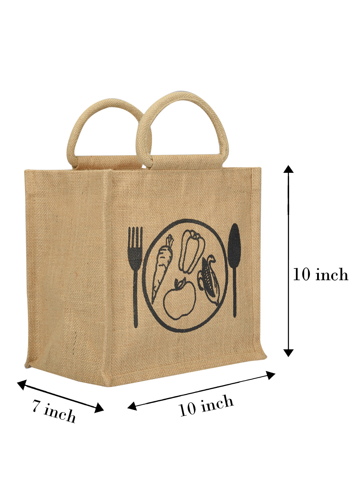 10 X 10 X 7 - SPOON & FORK PRINT LUNCH BAG ZIPPER (B-184-NATURAL)
