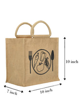 Load image into Gallery viewer, 10 X 10 X 7 - SPOON &amp; FORK PRINT LUNCH BAG ZIPPER (B-184-NATURAL)
