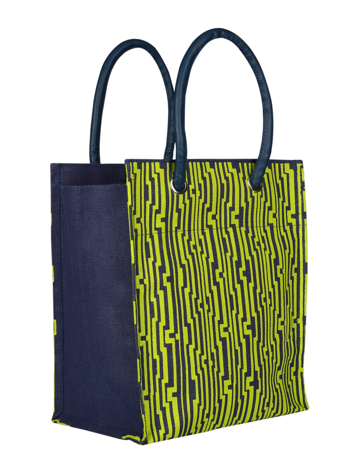 14 X 12 X 8 - BIG EYELET GEOMETRIC PRINT LUNCH WITH BOTTOM BOARD (B-134-BLUE/GREEN)