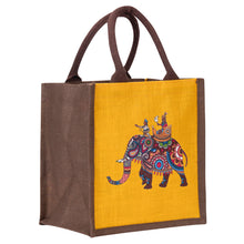 Load image into Gallery viewer, 11 X 10 X 7 - AMBARI ELEPHANT PRINT ZIPPER LUNCH BAG (B-260-YELLOW/BROWN)
