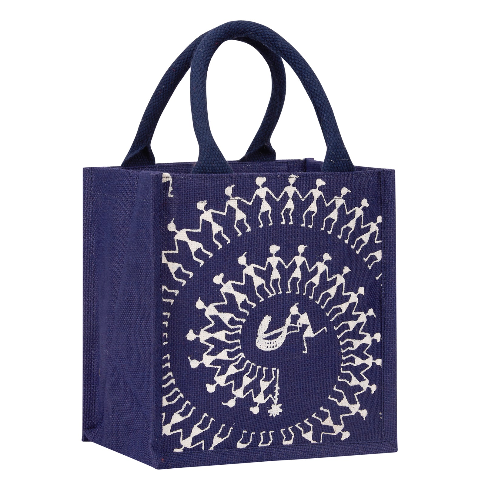 JUTE COTTAGE WARLI PRINT LUNCH ZIPPER, SUSTAINABLE, ECO-FRIENDLY, 100% GENUINE JUTE, STYLISH (BLACK/NATURAL 11X10X7)